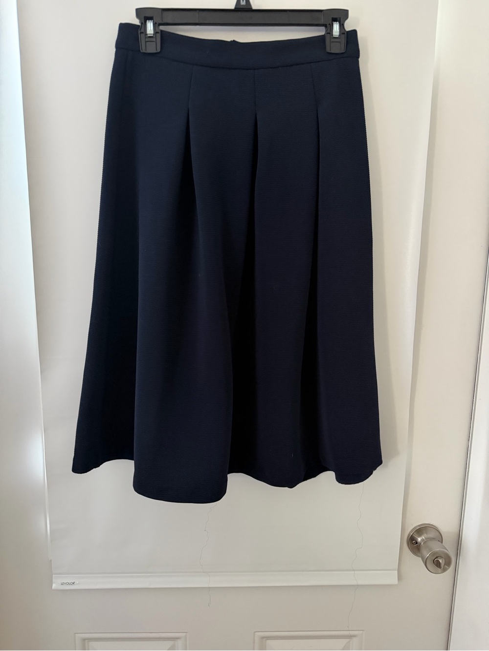 Harlowe & Graham Navy Pleated A-Line Midi Skirt